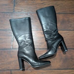 Black Hillard And Hanson Square Toed Leather Boots Sz. 6.5
